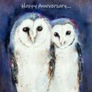 Happy Anniversary £1.75 happy anniversary, cute, beautiful, fine art, watercolor, large card, quality, owls, birds, with love, for her, wife, daughter, couple, husband, sister,