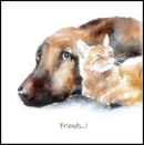 'Friends' Greeting Card £1.75 Happy birthday, card for him, her, friends, dog, cat, love, friendship, thank you, get well, blank inside, cute, animal, large square, watercolor, fine art