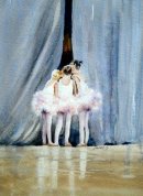 'Behind the Curtain' Greeting Card £1.75 ballet, dancers, children, cute, greeting, card, watercolour, birthday, celebration,