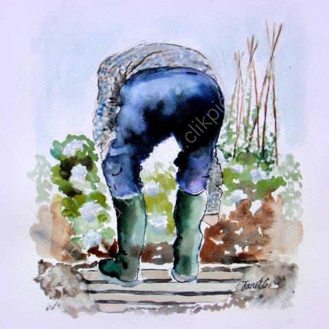 greeting, card, watercolour, birthday, garden, gardener card, male birthday card, wellington boots, allotment, vegitable plot, compost, celebration, quirky, funny, gardening, male, men
