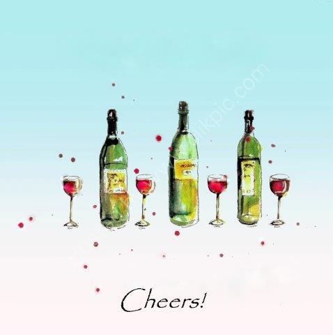 greeting, card, watercolour, birthday, celebration, anniversary, drink, wine, contemporary, card