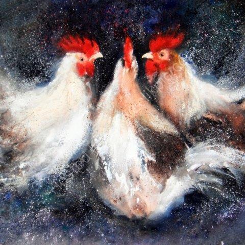 greeting, card, watercolour, Easter, farmyard, farm, chickens, birthday, celebration, anniversary