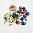 'Berries' £145 mouse, blackberries, cute, field, watercolour, painting, art, wildlife