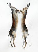 Boxing Hares £475 Boxing hares, wildlife art, Christmas present, award winning artist, original artwork