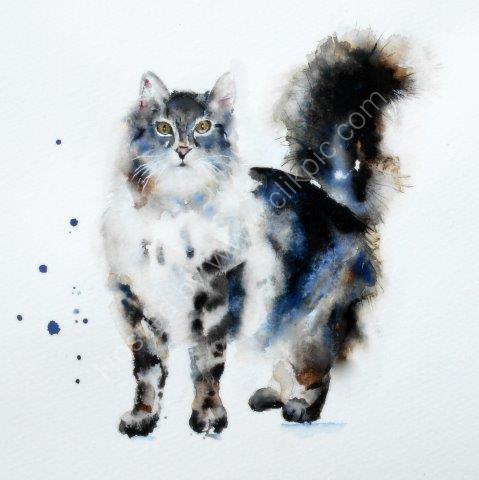 cute, cat, tabby, greeting, card, watercolour, birthday, celebration, anniversary, art, birthday