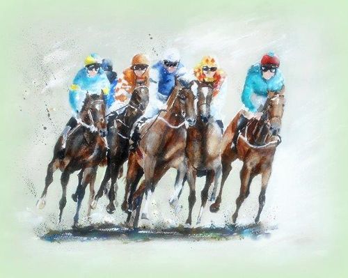 horse racing, racecourse, horses, jockey, watercolour, print, giclee, limited edition, horse lovers