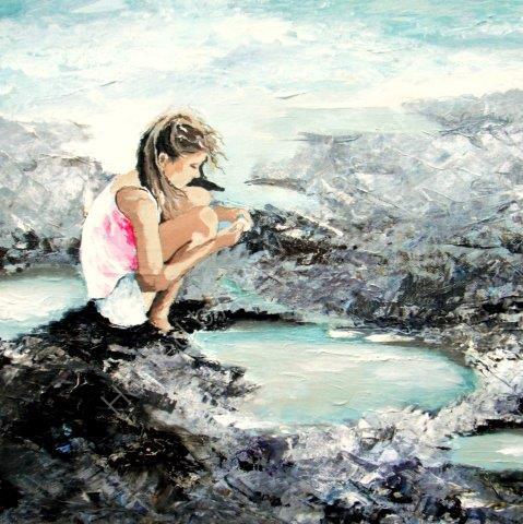 greeting, card, watercolour, birthday, rock, pool, beach, children, child, cute