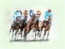 Round The Bend £75 horse racing, racecourse, horses, jockey, watercolour, print, giclee, limited edition, horse lovers