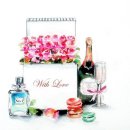 'With Love' Greeting Card £1.75 love, flowers, champayne, greeting, card, watercolour, birthday, celebration, anniversary, art, birthday