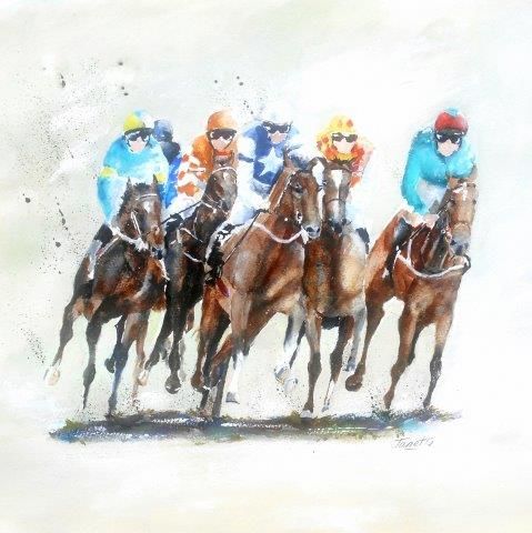 Horse racing, horses, betting, male sports, running, horse jumping, uncle, birthday, card, greeting, watercolour, animals, sport, contemporary, fine, art,