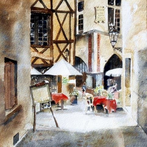 greeting, card, watercolour, birthday, france, French, fine art card, restaurant, dining, al fresco