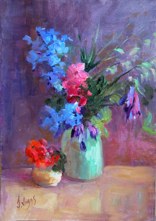 Summer flowers in green vase