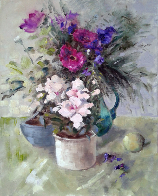 Pink flowers on my kitchen table