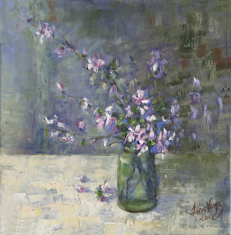 Almond Blossom in Green glass
