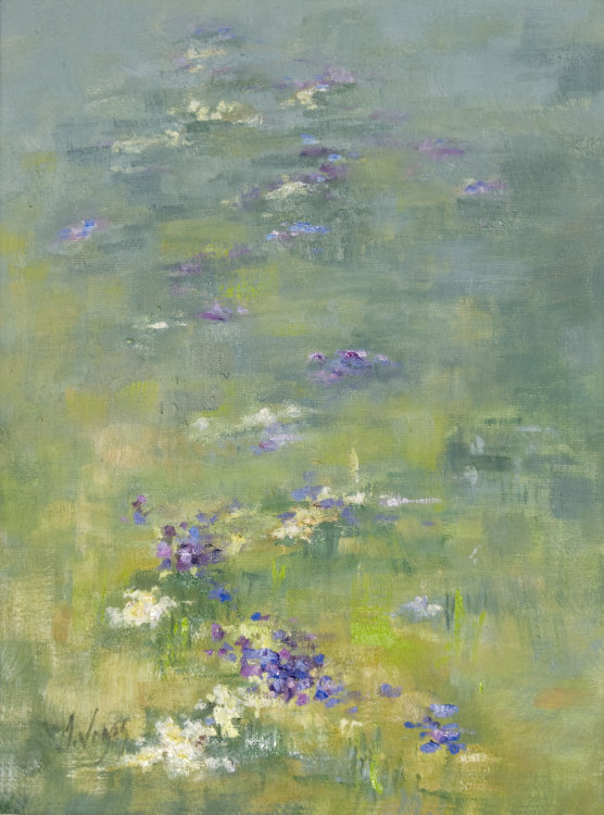 Lawn of primula and moss