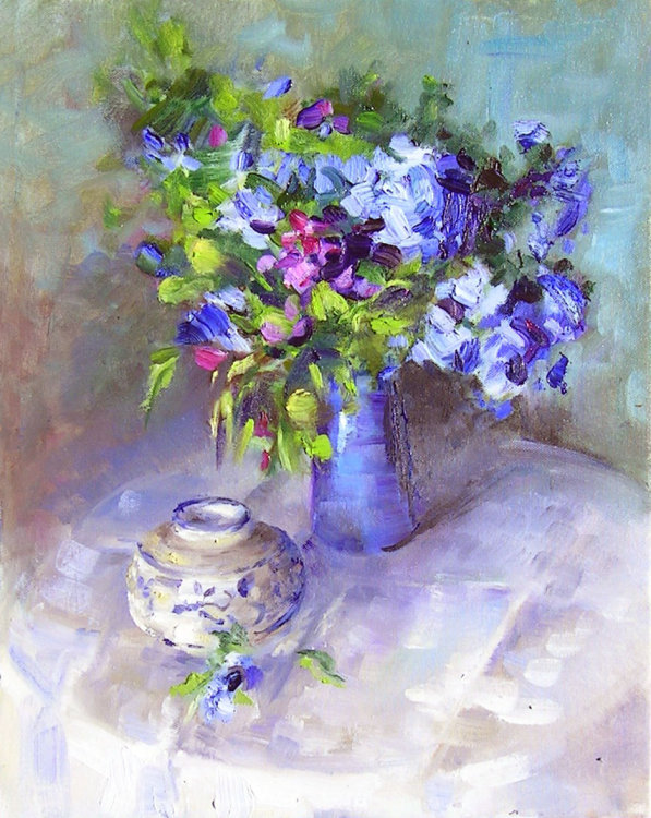 Bougainvillea in Blue Vase