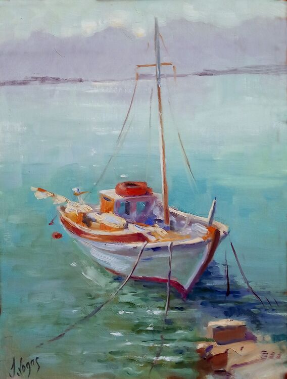 Moored boat in Elounda