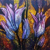Purple tulips, Collagraph