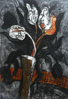 Valentine Tulips II collagraph and metal leaf 32.5 x 23cm collagraph depicting valentine tulips