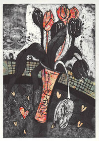 Valentine Tulips I, collagraph, 32 x 23cm