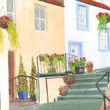 Pittenweem scene 1 - in a cream mount, Overall size 16x13.5 inches/40.5x34.5 cms £35 inc p&p UK only. Contact for overseas postage