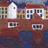 East Neuk Harbour Scene - in a blue mount. Overall size 14x11 inches/35.5x28 cms £25 inc p&p UK only. Contact for overseas postage