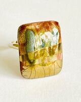 Square purple porcelain ring mounted on a sterling silver band.
