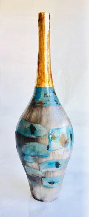 Tall blue smoke-fired pot.