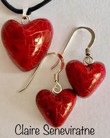 Red heart pendant and earrings set.