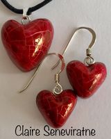 Red heart pendant and earrings set.