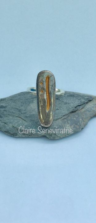 Silver porcelain ring with gold.