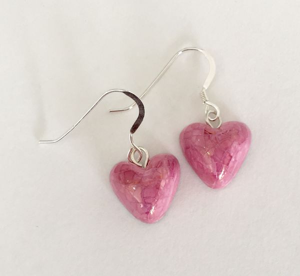 Pink heart ceramic drop earrings.