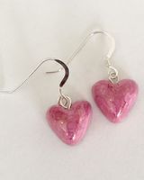 Pink heart ceramic drop earrings.