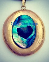 Natural love heart abalone shell and gold lustre pendant.