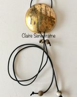 Large statement gold raku pendant.