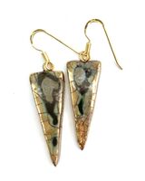 Triangle ceramic drop earrings with gold lustre.