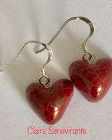 Red lustre heart drop earrings.