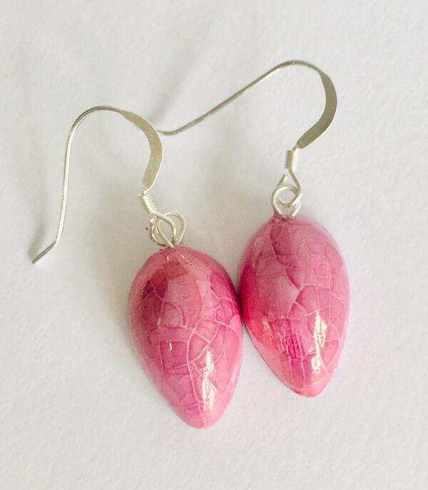 Pink teardrop ceramic earrings