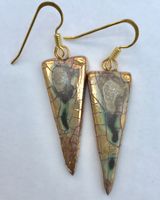 Triangle ceramic drop earrings with gold lustre.