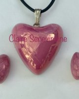 Pink lustre heart pendant with heart studs