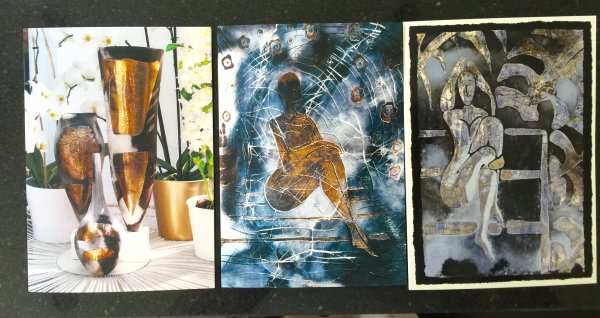 Art greeting cards, set of 3, different designs.