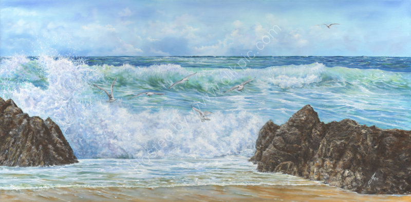 Seagulls in the Surf