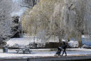 Picture postcard scene in Tettenhall High Green after snow in early April 2008.