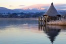Llangorse Lake and Crannog roundhouse.