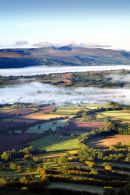 View over Llangorse to the Brecon Beacon peaks