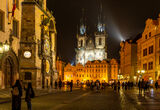 Old Town Square Prague. Church Lady Before Tyn and Astronomical clock.