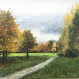 "Autumn in the Park. Lutterworth" Small oil painting. Framed.