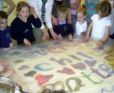 Revealing the newly felted panel at Hevingham.