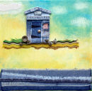 'Beach Hut' denim collage