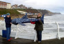 Jessica with artist Meg Foster at Cromer Pier Oct 2010, with 'Elvis' the whale shark.